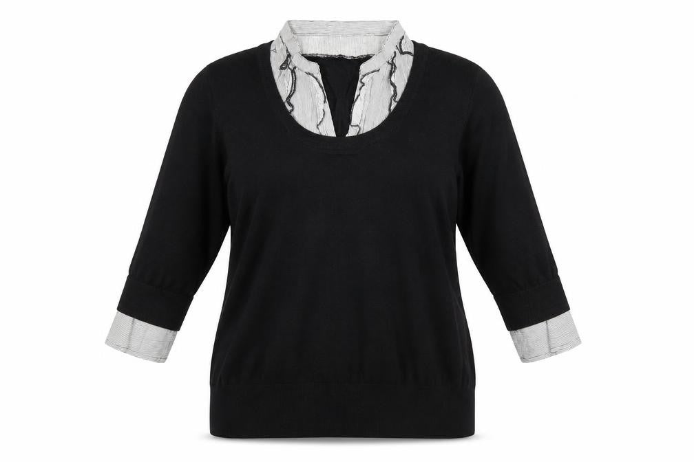 Front view of Sevenhill women’s black collared viscose jumper, size XL