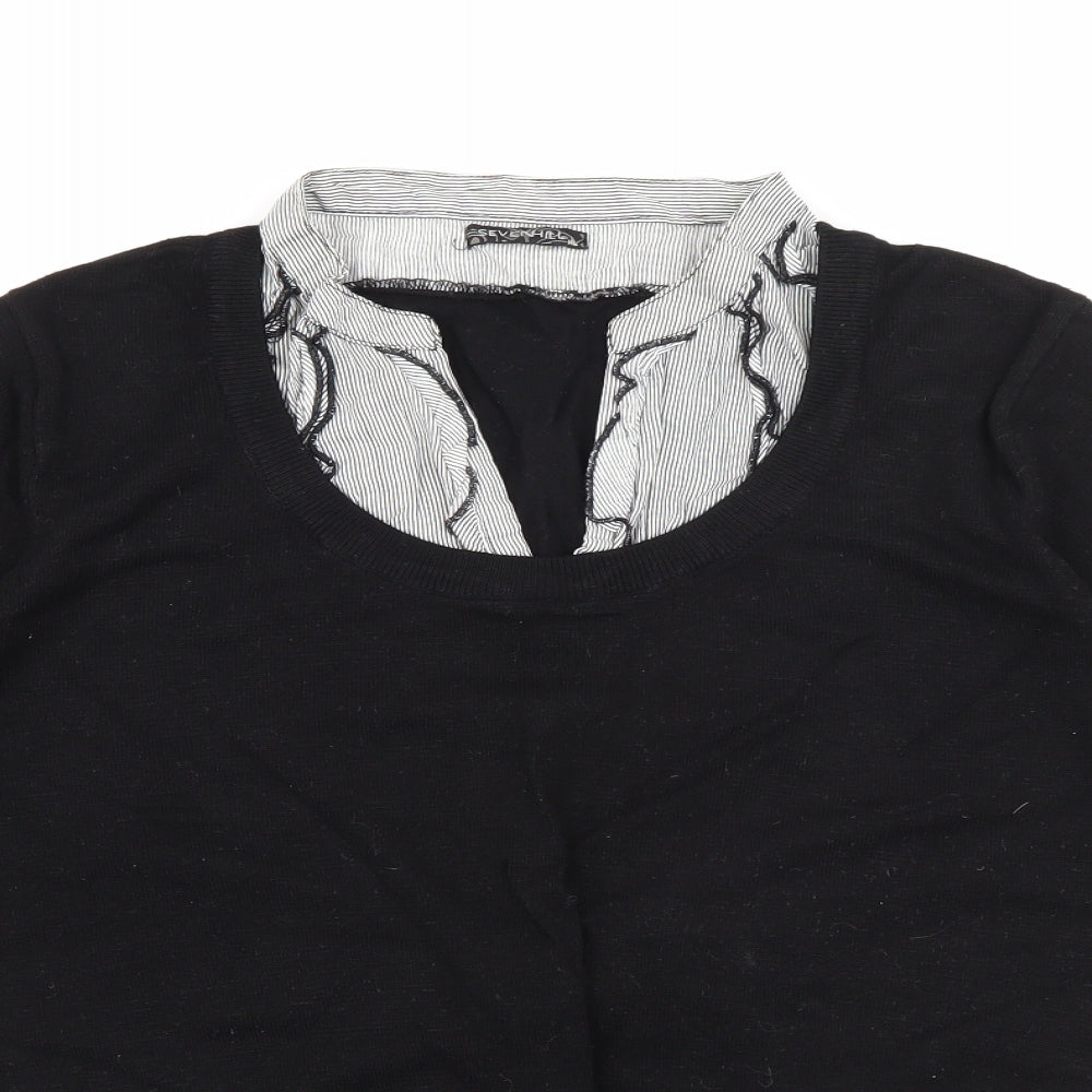 Sevenhill Womens Black Collared  Viscose Pullover Jumper Size XL