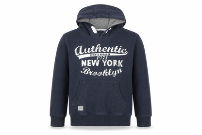 Front view of Rebel boys’ blue cotton pullover hoodie, size 7-8, years