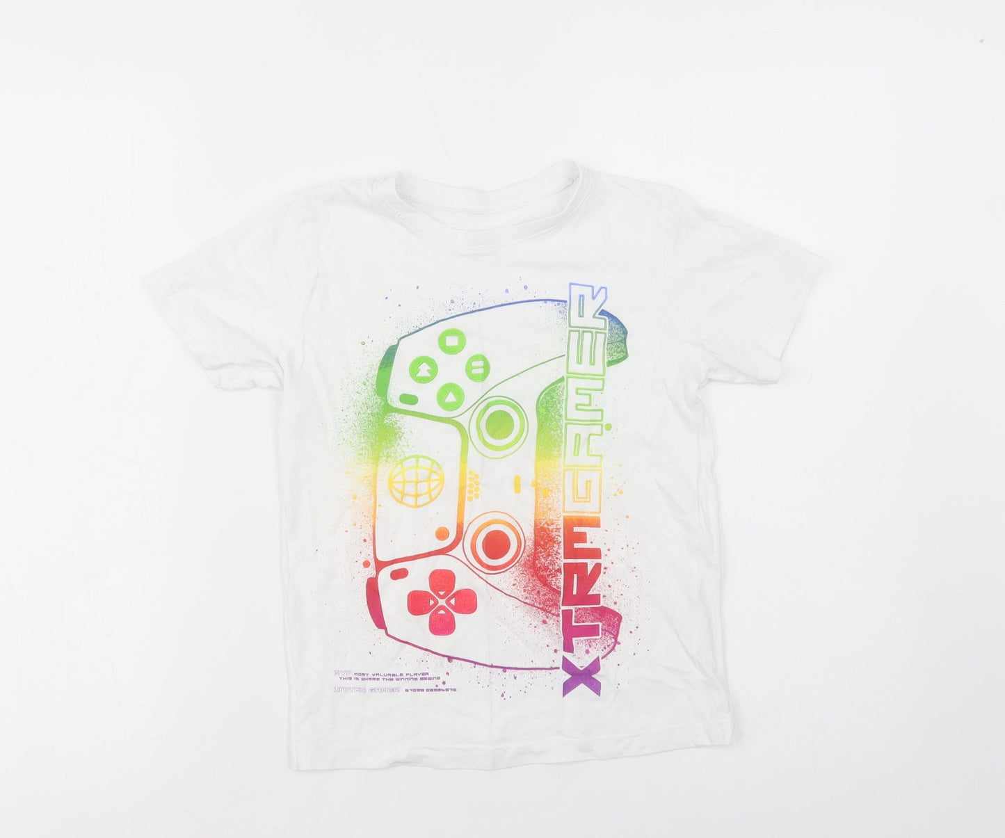 United Gamer Boys White  Cotton Pullover T-Shirt Size 6-7 Years Crew Neck Pullover - Gamer