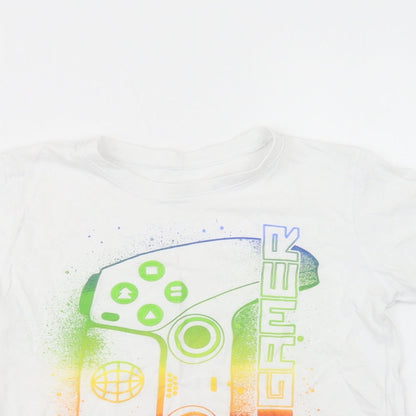 United Gamer Boys White  Cotton Pullover T-Shirt Size 6-7 Years Crew Neck Pullover - Gamer