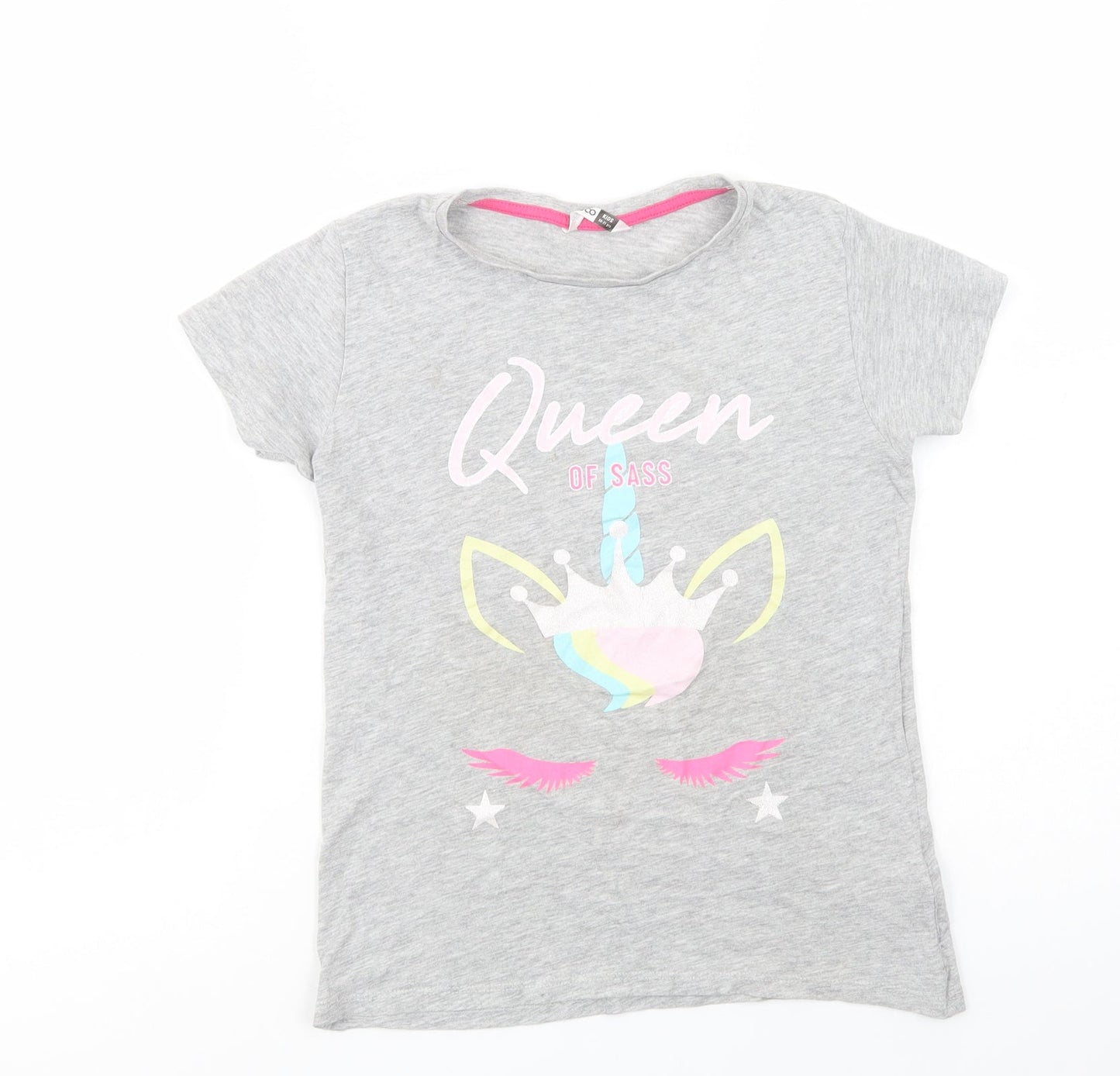 Pep & Co Girls Grey  Cotton Pullover T-Shirt Size 10-11 Years Crew Neck Pullover - Queen of Sass