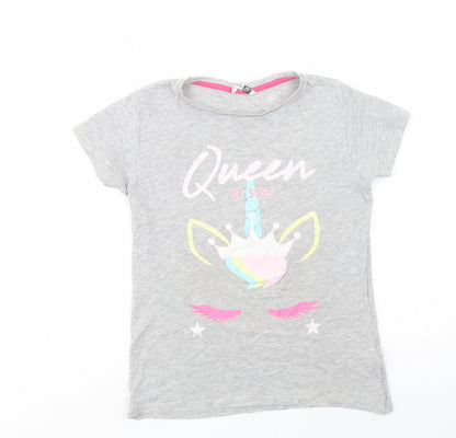 Pep & Co Girls Grey  Cotton Pullover T-Shirt Size 10-11 Years Crew Neck Pullover - Queen of Sass