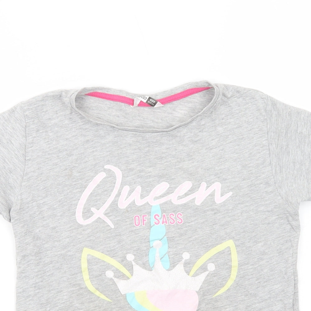 Pep & Co Girls Grey  Cotton Pullover T-Shirt Size 10-11 Years Crew Neck Pullover - Queen of Sass