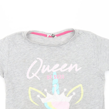 Pep & Co Girls Grey  Cotton Pullover T-Shirt Size 10-11 Years Crew Neck Pullover - Queen of Sass