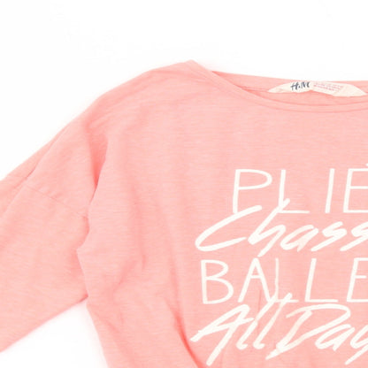 H&M Girls Pink  Cotton Pullover T-Shirt Size 6-7 Years Crew Neck Pullover - Ballet