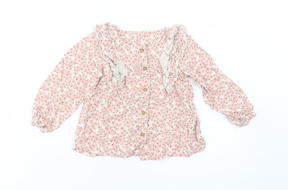 Additional front view of Marks Baby Pink Floral Viscose Basic Button-Up, size 18-24, Months Round Neck Button