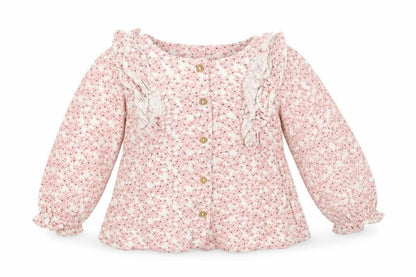 Front view of Marks Baby Pink Floral Viscose Basic Button-Up, size 18-24, Months Round Neck Button