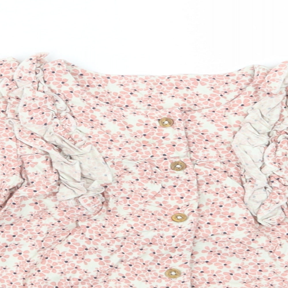 Close-up detail of Marks Baby Pink Floral Viscose Basic Button-Up, size 18-24, Months Round Neck Button