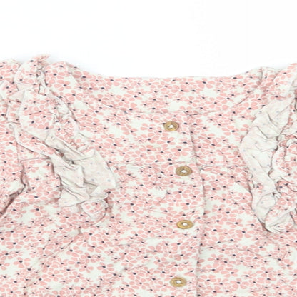 Close-up detail of Marks Baby Pink Floral Viscose Basic Button-Up, size 18-24, Months Round Neck Button