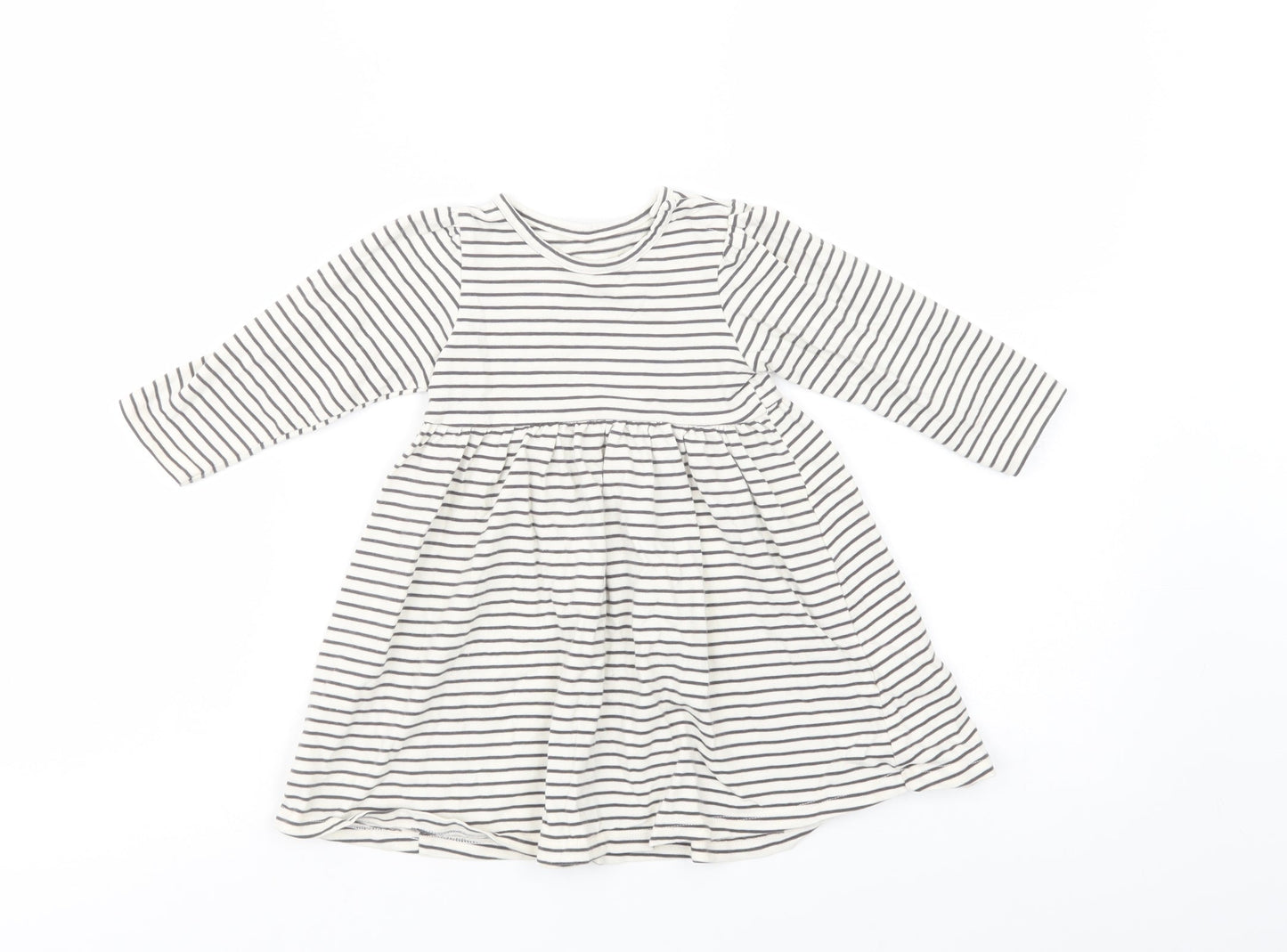 Marks and Spencer Baby White Striped Cotton Fit & Flare  Size 12-18 Months  Crew Neck Pullover