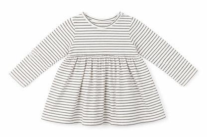 Front view of Marks & Spencer Baby White Striped Cotton Fit & Flare, size 12-18, Months Crew Neck Pullover
