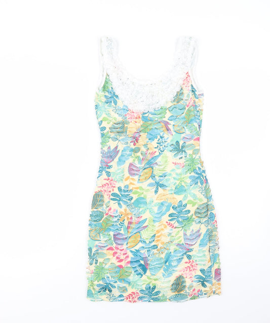 Quiz Womens Multicoloured Floral Polyester Bodycon  Size 8  Scoop Neck Pullover