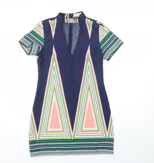 Love & Other Things Womens Multicoloured Geometric Polyester Shift  Size M  V-Neck Zip