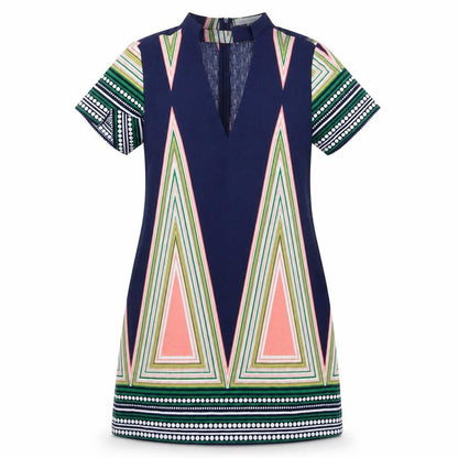 Love & Other Things Womens Multicoloured Geometric Polyester Shift  Size M  V-Neck Zip