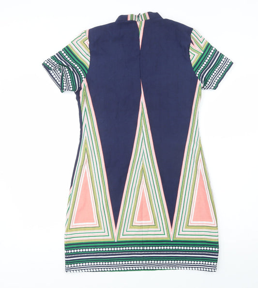 Love & Other Things Womens Multicoloured Geometric Polyester Shift  Size M  V-Neck Zip