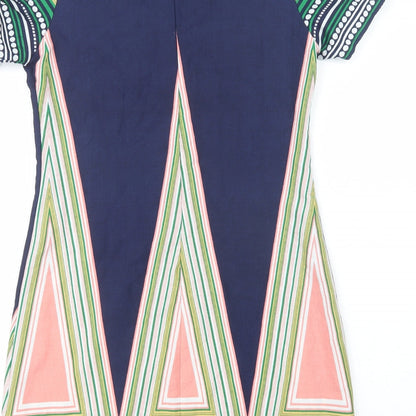 Love & Other Things Womens Multicoloured Geometric Polyester Shift  Size M  V-Neck Zip