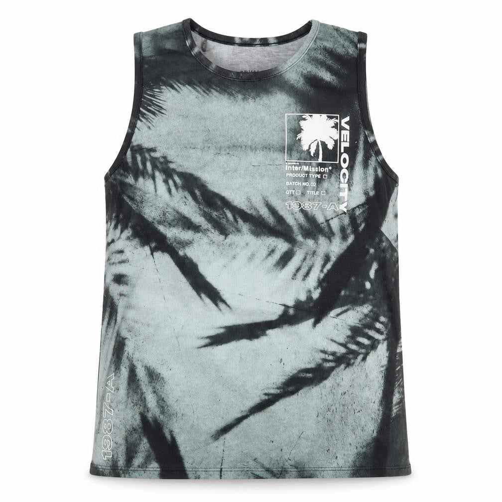 Front view of Primark girls’ green floral polyester pullover tank, size 10-11, years crew neck pullover - palm trees
