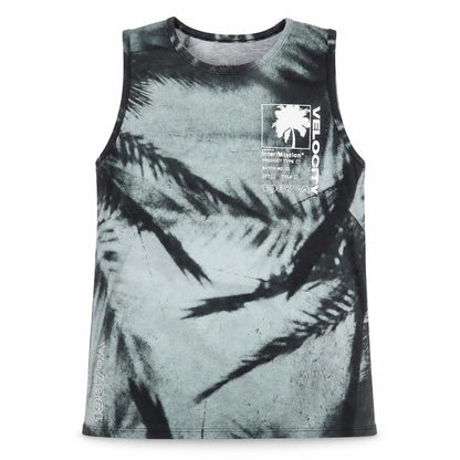 Front view of Primark girls’ green floral polyester pullover tank, size 10-11, years crew neck pullover - palm trees