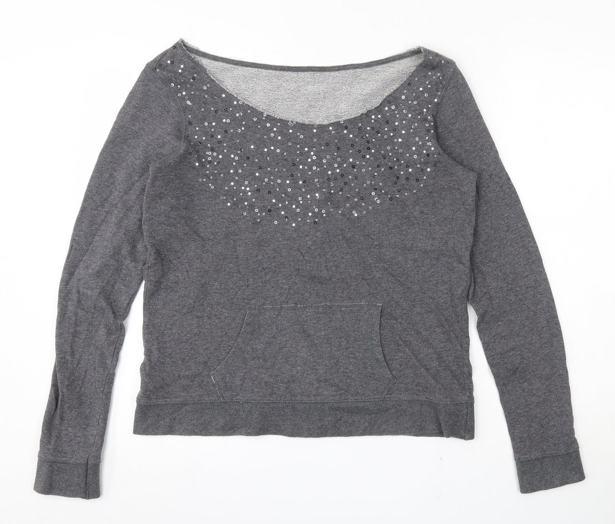 Additional front view of Woolworths women’s grey 100% cotton pullover sweatshirt, size M, pullover