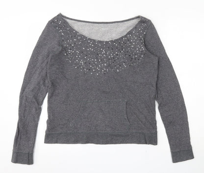 Additional front view of Woolworths women’s grey 100% cotton pullover sweatshirt, size M, pullover