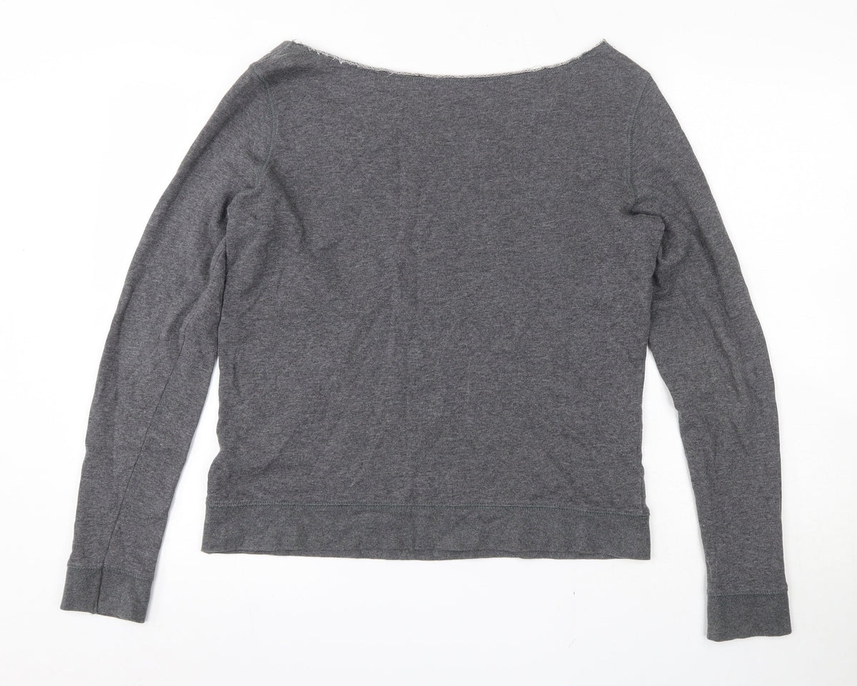 Back view of Woolworths women’s grey 100% cotton pullover sweatshirt, size M, pullover