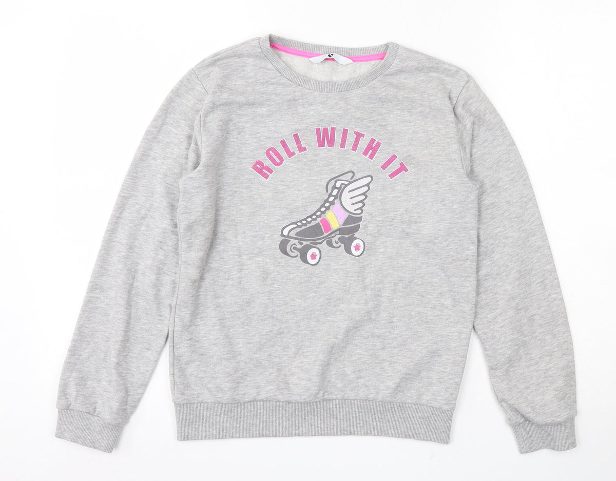 Additional front view of Very girls’ grey polyester pullover sweatshirt, size 12, years