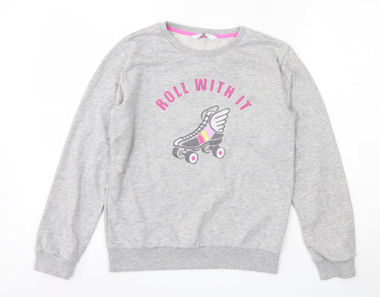 Additional front view of Very girls’ grey polyester pullover sweatshirt, size 12, years