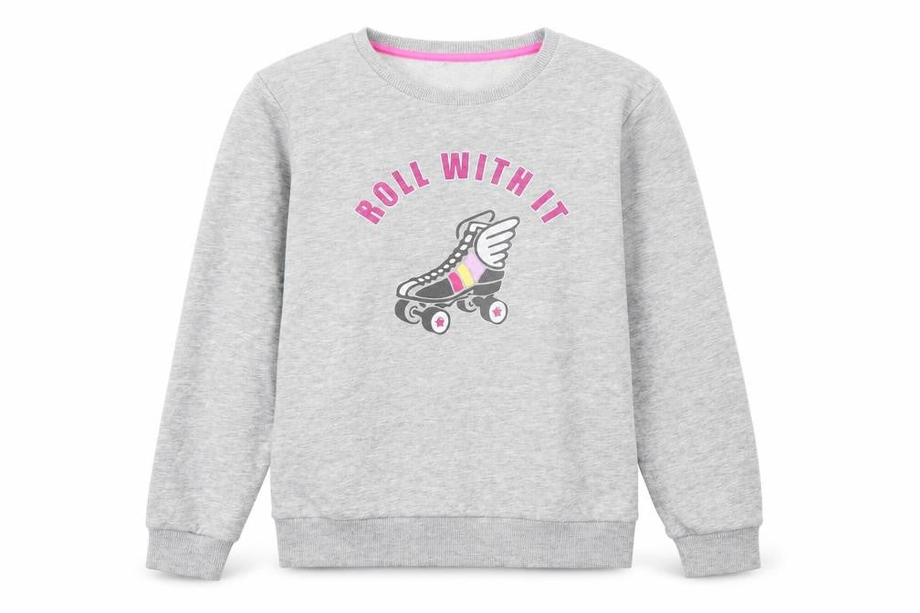 Front view of Very girls’ grey polyester pullover sweatshirt, size 12, years