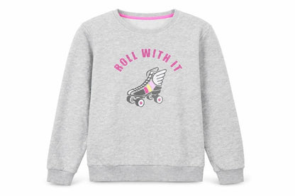 Front view of Very girls’ grey polyester pullover sweatshirt, size 12, years