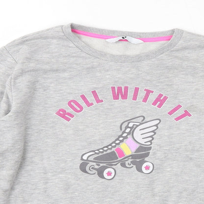 Close-up detail of Very girls’ grey polyester pullover sweatshirt, size 12, years