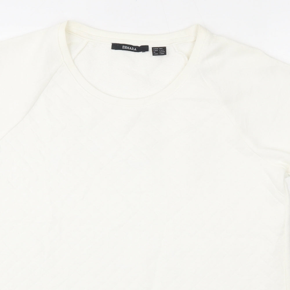 Close-up detail of ESMARA women’s beige argyle/diamond polyester pullover sweatshirt, size UK 10