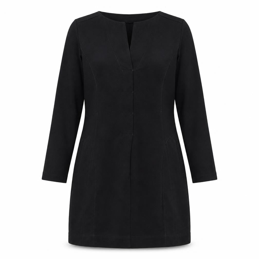 Front view of Sandwich women’s black viscose skater dress, size UK 38, round neck