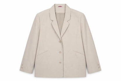 Front view of Amalina women’s beige 100% polyester jacket suit jacket, size UK 16