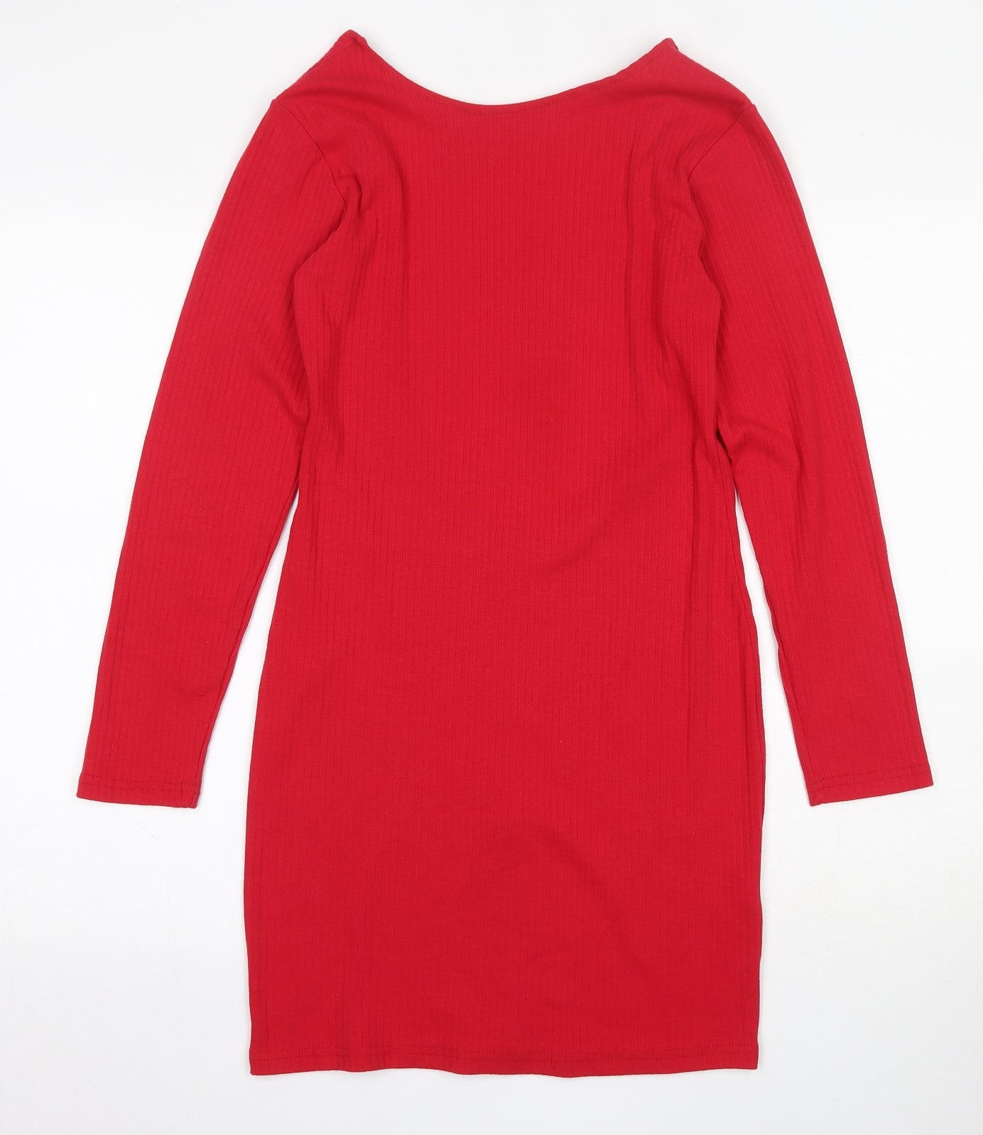 Missguided Womens Red  Cotton Skater Dress  Size 10  Round Neck Zip