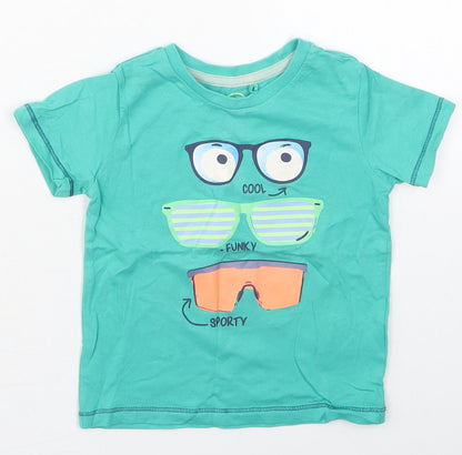 Cool Club Boys Green  Cotton Basic T-Shirt Size 2 Years Crew Neck Pullover - Cool Glasses