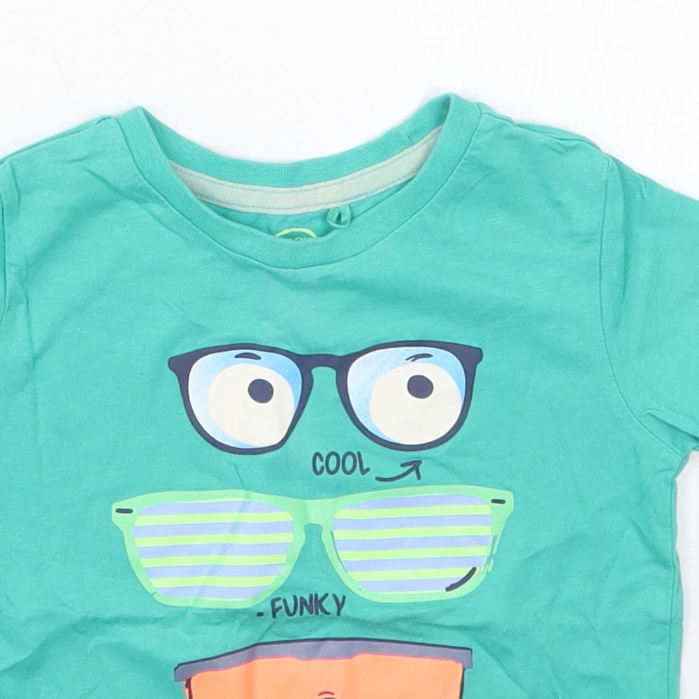 Cool Club Boys Green  Cotton Basic T-Shirt Size 2 Years Crew Neck Pullover - Cool Glasses