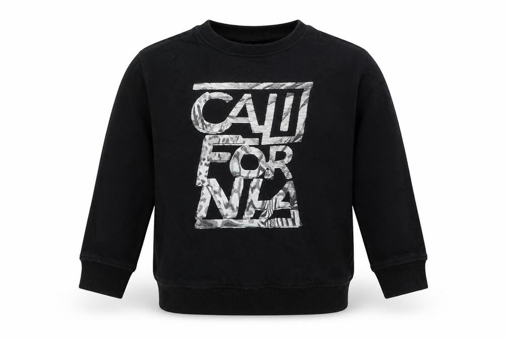 Front view of Next boys’ black cotton pullover sweatshirt, size 4, years pullover - california