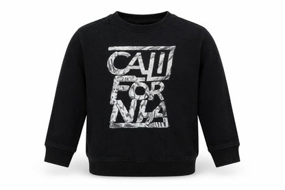 Front view of Next boys’ black cotton pullover sweatshirt, size 4, years pullover - california
