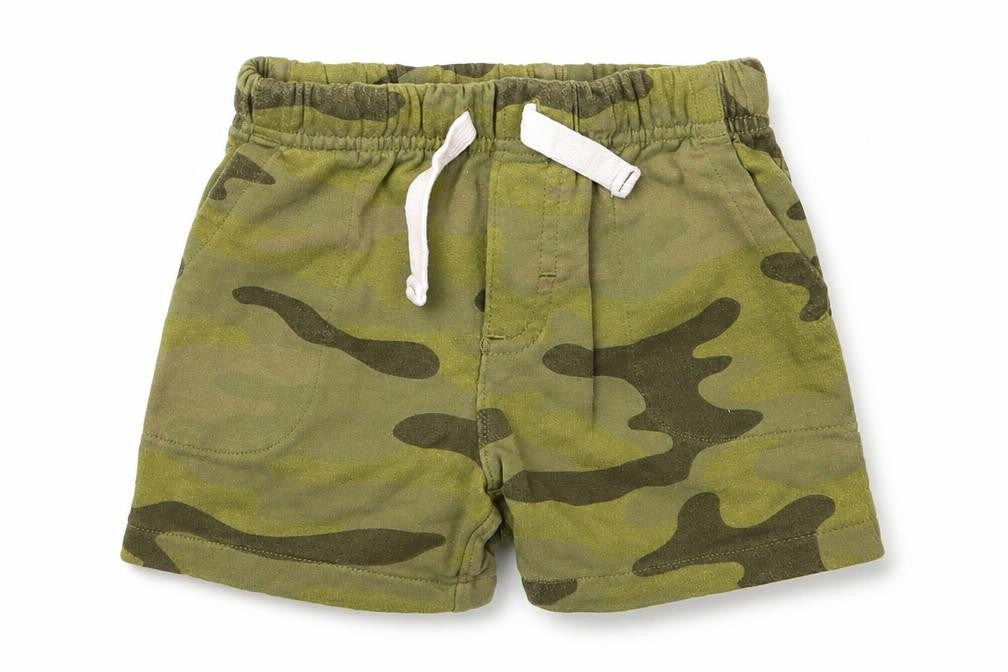 Front view of Carters boys’ green camouflage cotton sweatpants, size 18, months drawstring