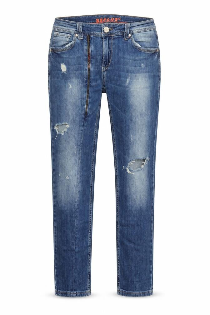 Front view of Replus women’s blue cotton skinny jeans, size UK 30, in, 26-inch leg regular button