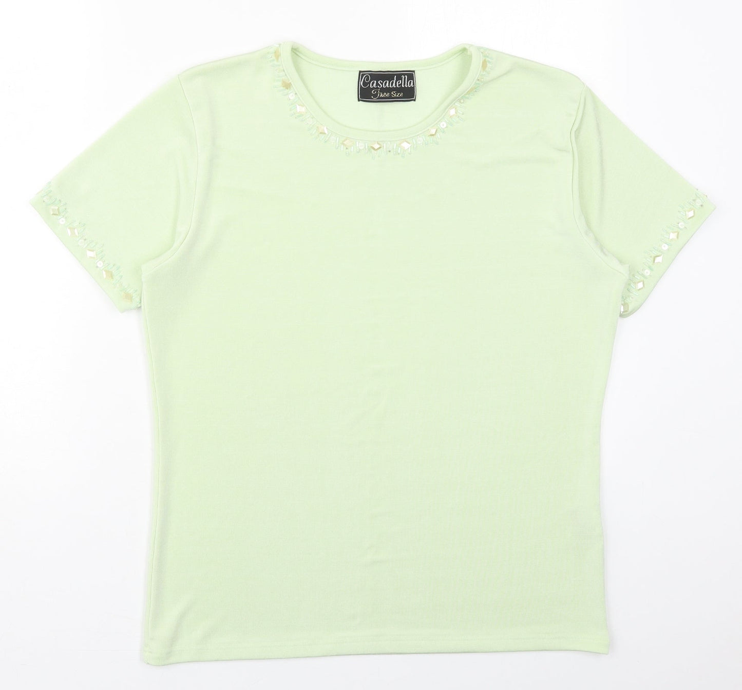 Casadella Womens Green  Polyester Basic T-Shirt One Size Crew Neck