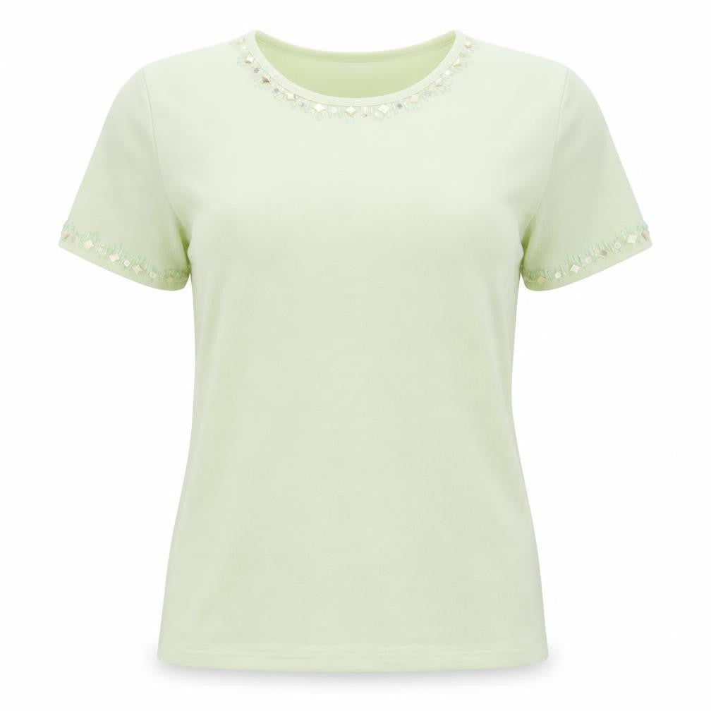 Front view of Casadella women’s green polyester basic t-shirt one size crew neck