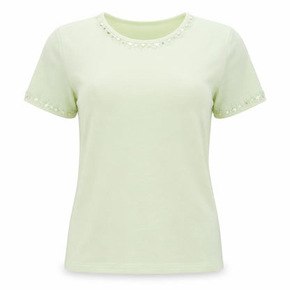 Front view of Casadella women’s green polyester basic t-shirt one size crew neck