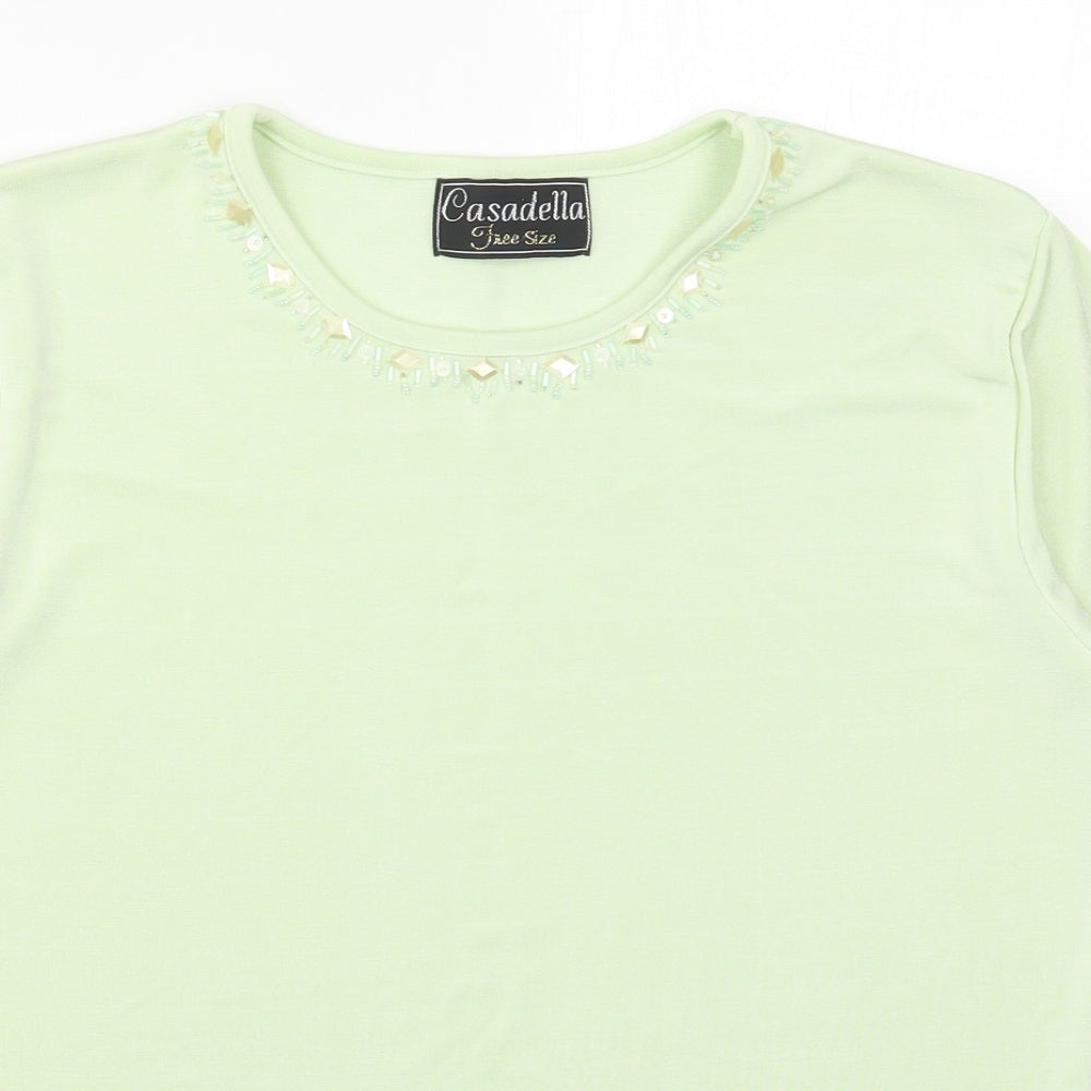 Casadella Womens Green  Polyester Basic T-Shirt One Size Crew Neck