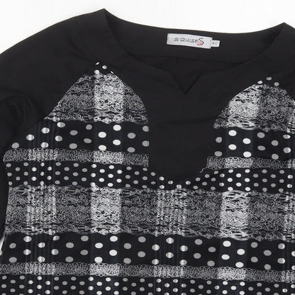 Close-up detail of Squises women’s black polka dot cotton basic t-shirt, size UK 12, v-neck