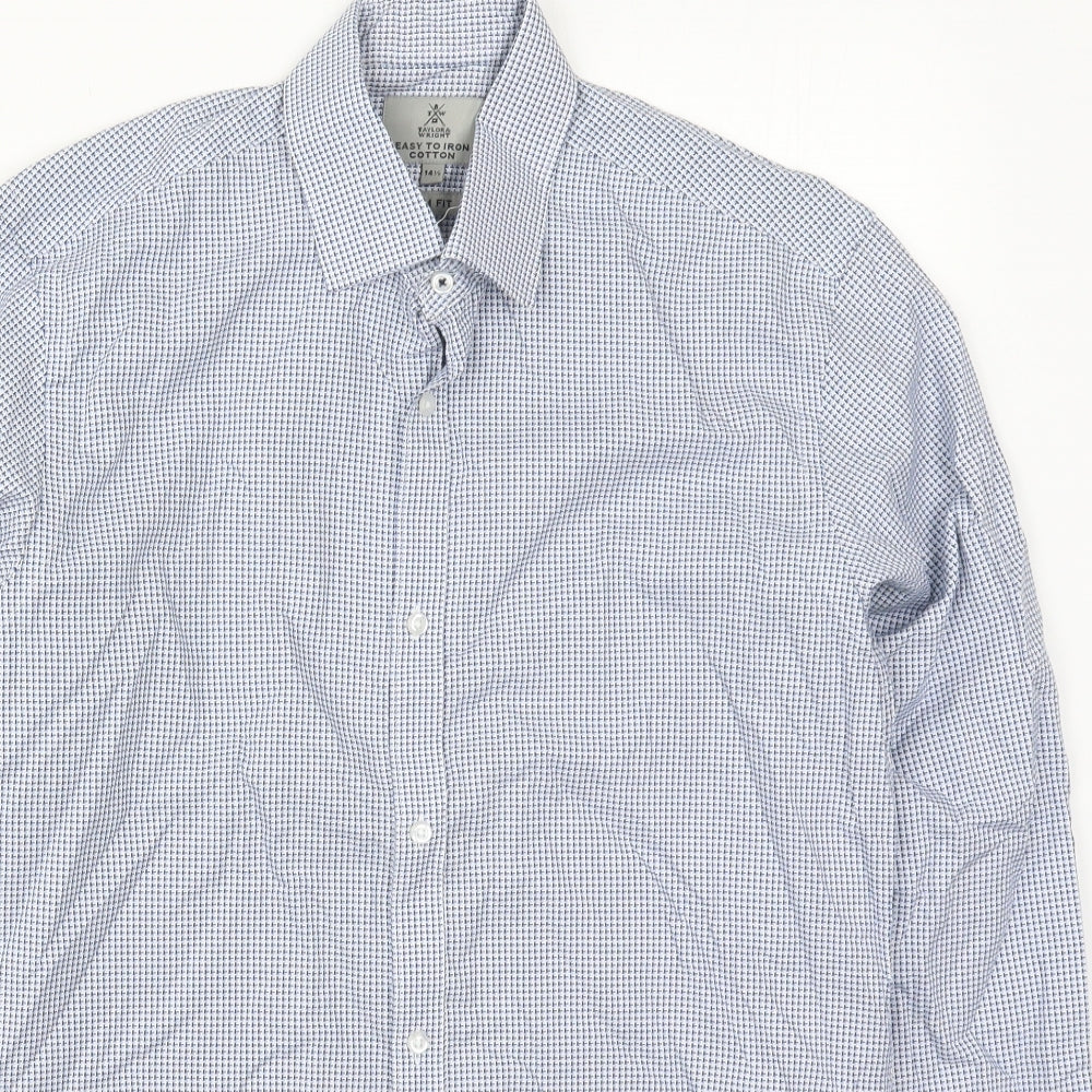 Taylor & Wright Mens Blue Geometric Cotton  Button-Up Size 14.5 Collared Button