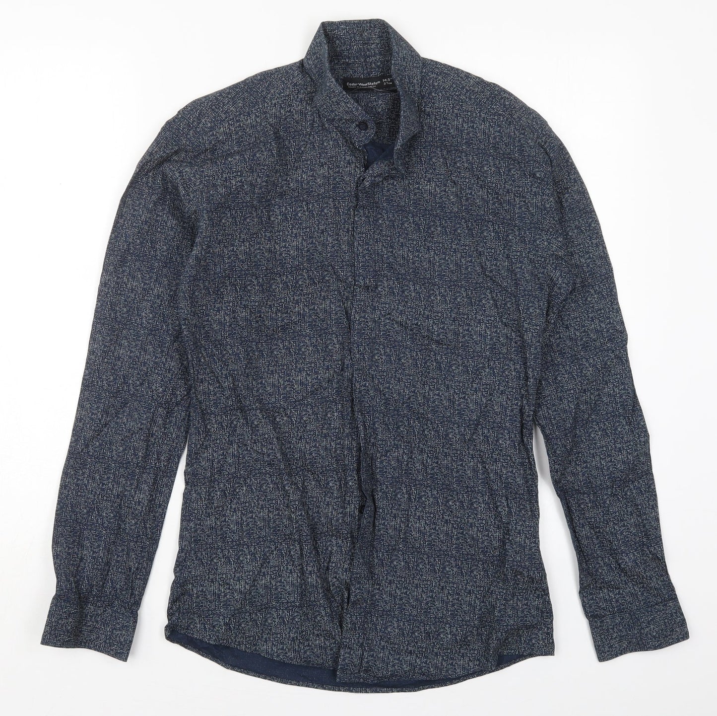 Mens UK Size 14.5 Cedar Wood State Blue  Button-Up Long Sleeve Casual Shirt