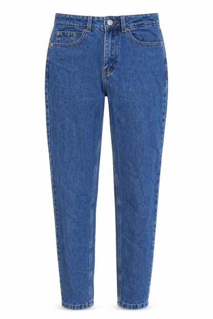 Front view of Denim Co women’s blue cotton tapered jeans, size UK 4, 29-inch leg regular button