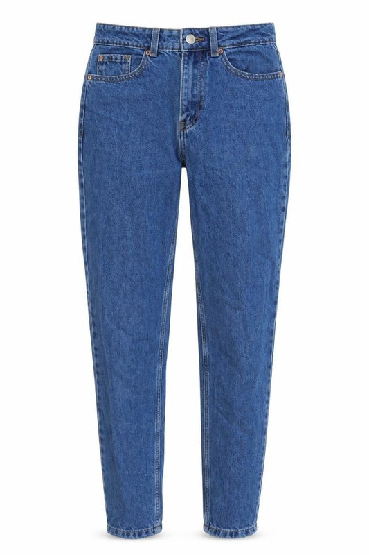 Front view of Denim Co women’s blue cotton tapered jeans, size UK 4, 29-inch leg regular button
